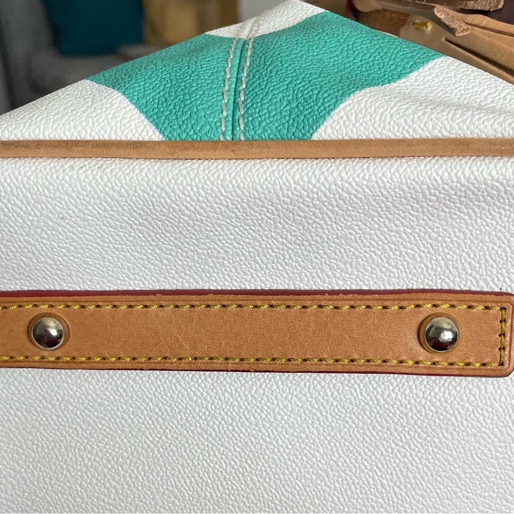 Dooney & Bourke Teal Green and White Chevron Tote - Picture 13 of 13